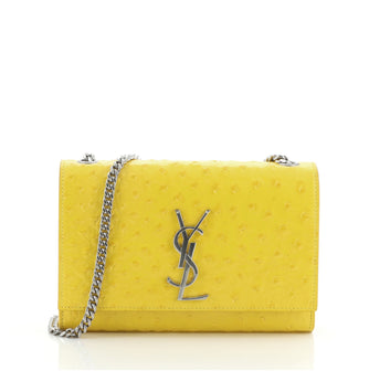 Saint Laurent Classic Monogram Crossbody Bag Ostrich Embossed Leather Small