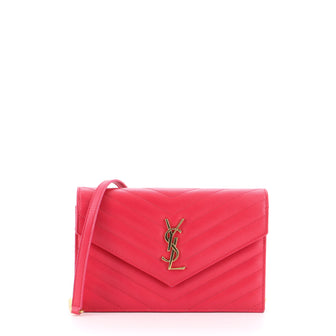 Saint Laurent Classic Monogram Wallet on Chain Matelasse Chevron Leather Small
