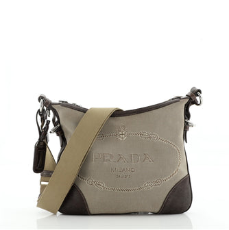 Prada Logo Zip Crossbody Bag Canvas Medium