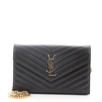 Saint Laurent Classic Monogram Wallet on Chain Matelasse Chevron Leather Medium