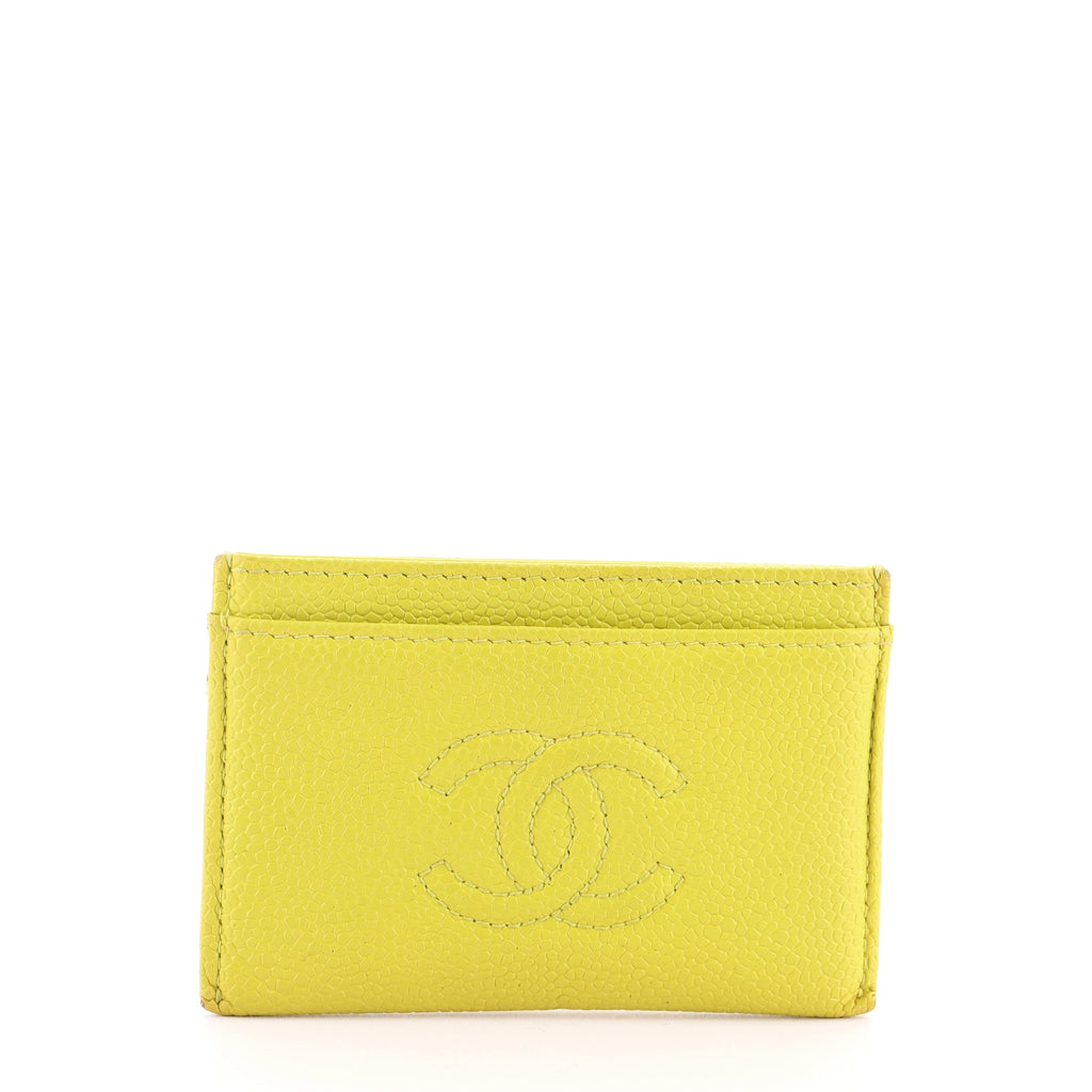 CHANEL Iridescent Caviar Quilted Card Holder Yellow 534356