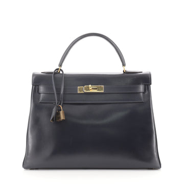 Hermes Kelly Handbag Blue Box Calf with Gold Hardware 32