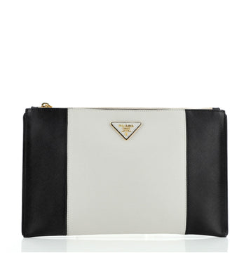 Prada Bicolor Zip Pouch Saffiano Leather Large