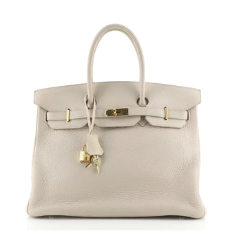 Hermes Birkin Handbag Light Clemence with Gold Hardware 35