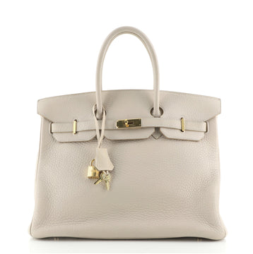 Hermes Birkin Handbag Light Clemence with Gold Hardware 35
