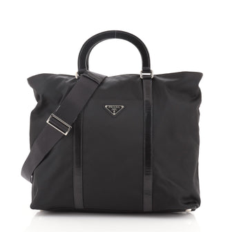 Prada Convertible Belted Shopping Tote Tessuto with Leather Medium