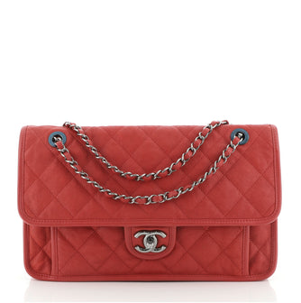 Chanel French Riviera Flap Bag Quilted Caviar Large