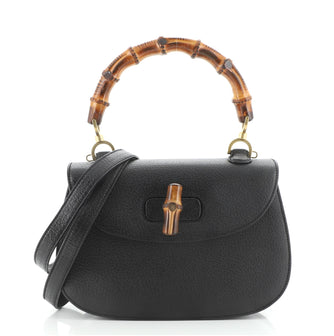 Gucci Vintage Convertible Bamboo Top Handle Bag Leather Medium