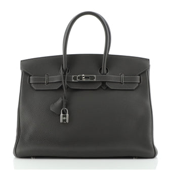 Hermes Birkin Handbag Grey Clemence with Palladium Hardware 35