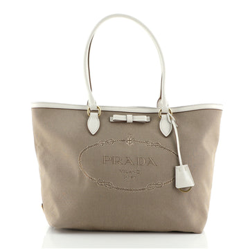 Prada Logo Open Tote Canvas Medium