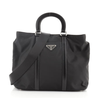 Prada Convertible Belted Shopping Tote Tessuto with Leather Small