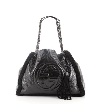 Gucci Soho Chain Strap Shoulder Bag Patent and Shearling Medium