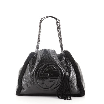 Gucci Soho Chain Strap Shoulder Bag Patent and Shearling Medium