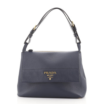 Prada Top Zip Flap Shoulder Bag Vitello Daino Medium