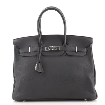Hermes Birkin Handbag Black Clemence with Palladium Hardware 35