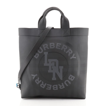 Burberry Logo Graphic Convertible Tote London Check Coated Canvas Large