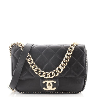 Chanel Chain Handle CC Flap Bag Quilted Caviar with Studded Detail Small