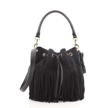 Saint Laurent Fringe Emmanuelle Bucket Bag Suede Medium