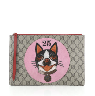 Gucci Zipped Pouch GG Coated Canvas and Leather with Suede Large