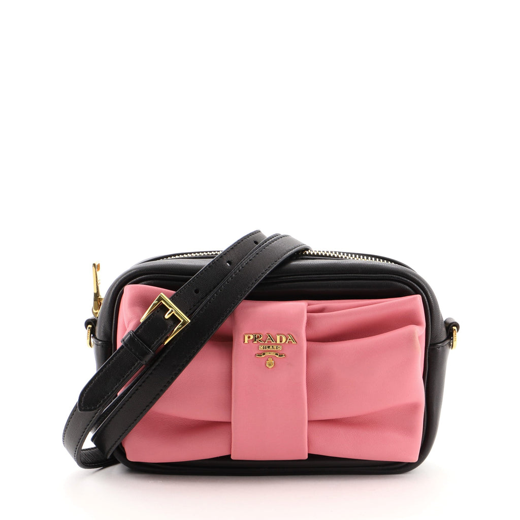 Prada Pink And Black Leather Bow Crossbody Bag Prada