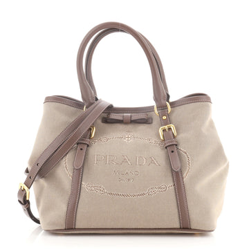 Prada Logo Convertible Tote Canvas with Leather Medium