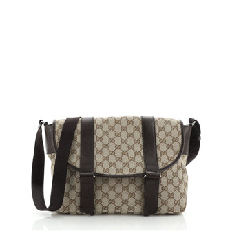 Gucci Double Belt Flap Messenger GG Canvas with Perforated Leather Medium