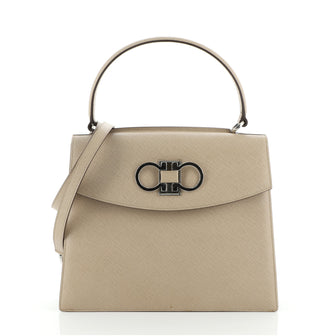 Salvatore Ferragamo Double Gancini Top Handle Bag Saffiano Leather Small