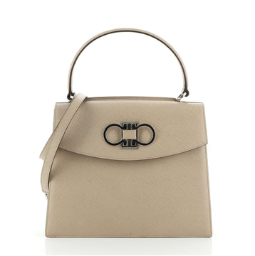 Salvatore Ferragamo Double Gancini Top Handle Bag Saffiano Leather Small