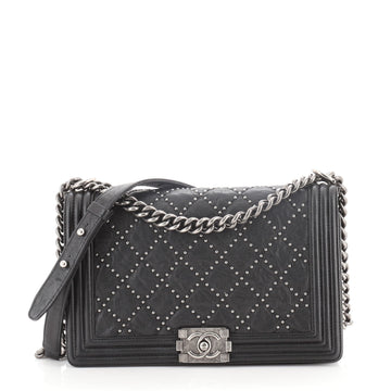 Chanel Boy Flap Bag Quilted Studded Distressed Calfskin Old Medium