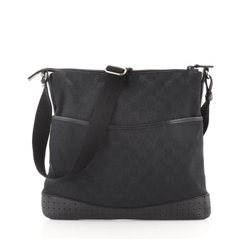 Gucci Zip Messenger Bag GG Canvas with Perforated Leather Medium
