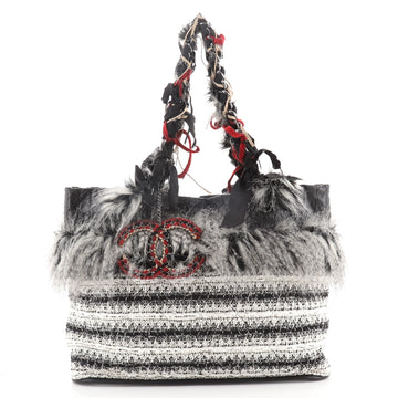 Chanel Inuit Fantasy Tote Quilted Tweed with Faux Fur and Ribbon