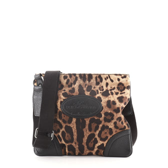 Dolce & Gabbana Zip Messenger Bag Leopard Print Nylon Medium