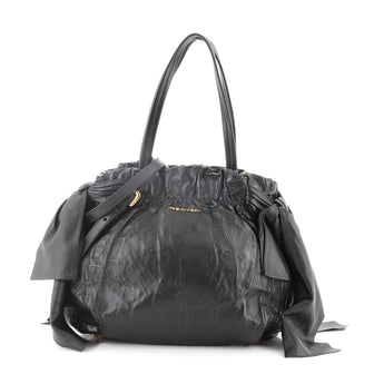 Prada Bow Tie Pleated Tote Leather Medium
