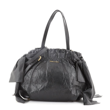 Prada Bow Tie Pleated Tote Leather Medium