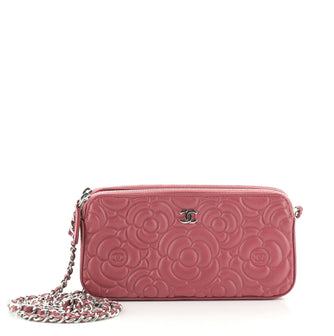 Chanel Double Zip Clutch with Chain Camellia Lambskin