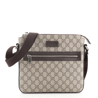 Gucci Front Zip Flat Messenger Bag GG Coated Canvas Medium