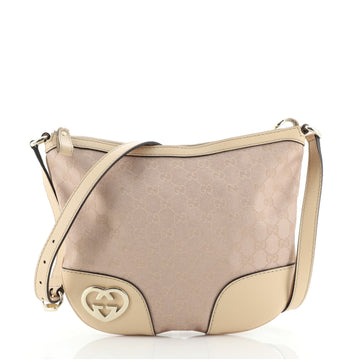 Gucci Lovely Hearts Interlocking G Crossbody Bag GG Canvas with Leather