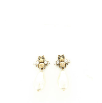 Bee Pearl Drop Earrings Crystal Embellished Metal and Pearl