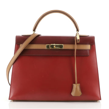 Hermes Kelly Handbag Tricolor Box Calf with Gold Hardware 32