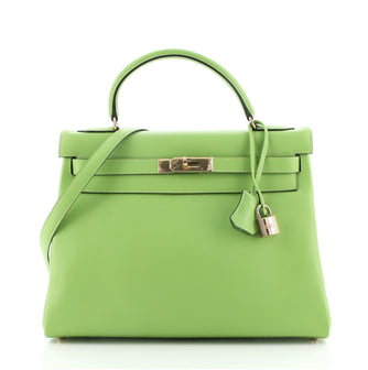 Hermes Kelly Handbag Green Gulliver with Gold Hardware 32