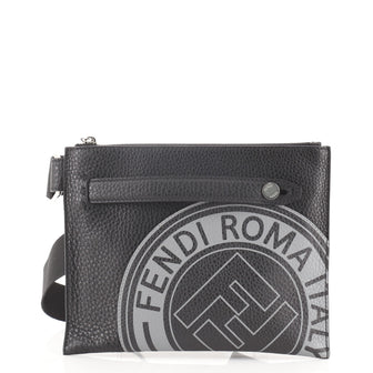Fendi Logo Stamp Flat Messenger Printed Leather Small