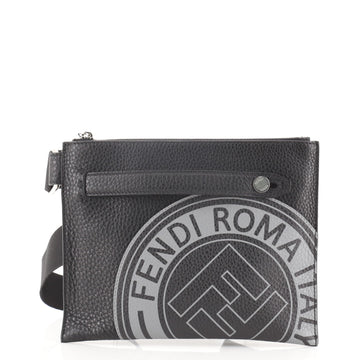Fendi Logo Stamp Flat Messenger Printed Leather Small