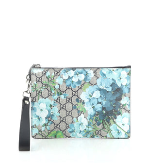 Gucci Wristlet Zip Pouch Blooms Print GG Coated Canvas Small