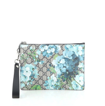 Gucci Wristlet Zip Pouch Blooms Print GG Coated Canvas Small