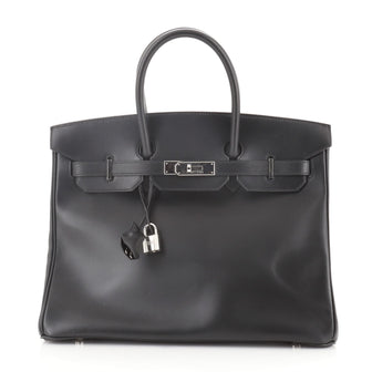 Hermes Birkin Handbag Black Box Calf with Palladium Hardware 35
