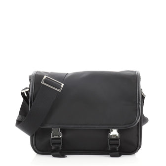 Prada Double Buckle Messenger Bag	Tessuto	Small