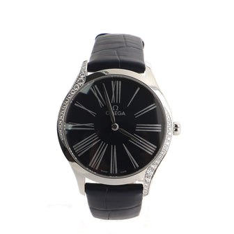 Omega De Ville Tresor Automatic Watch Stainless Steel with Diamond Bezel and Alligator 36