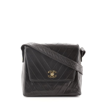 Chanel Vintage CC Flap Shoulder Bag Chevron Lambskin Small