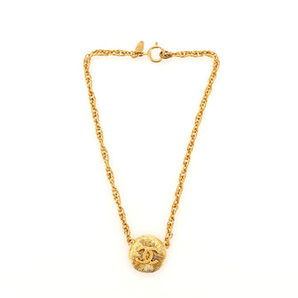 Chanel Vintage CC Round Pendant Choker Metal Necklace