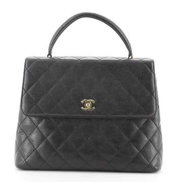 Chanel Vintage Classic Top Handle Flap Bag Quilted Caviar Jumbo